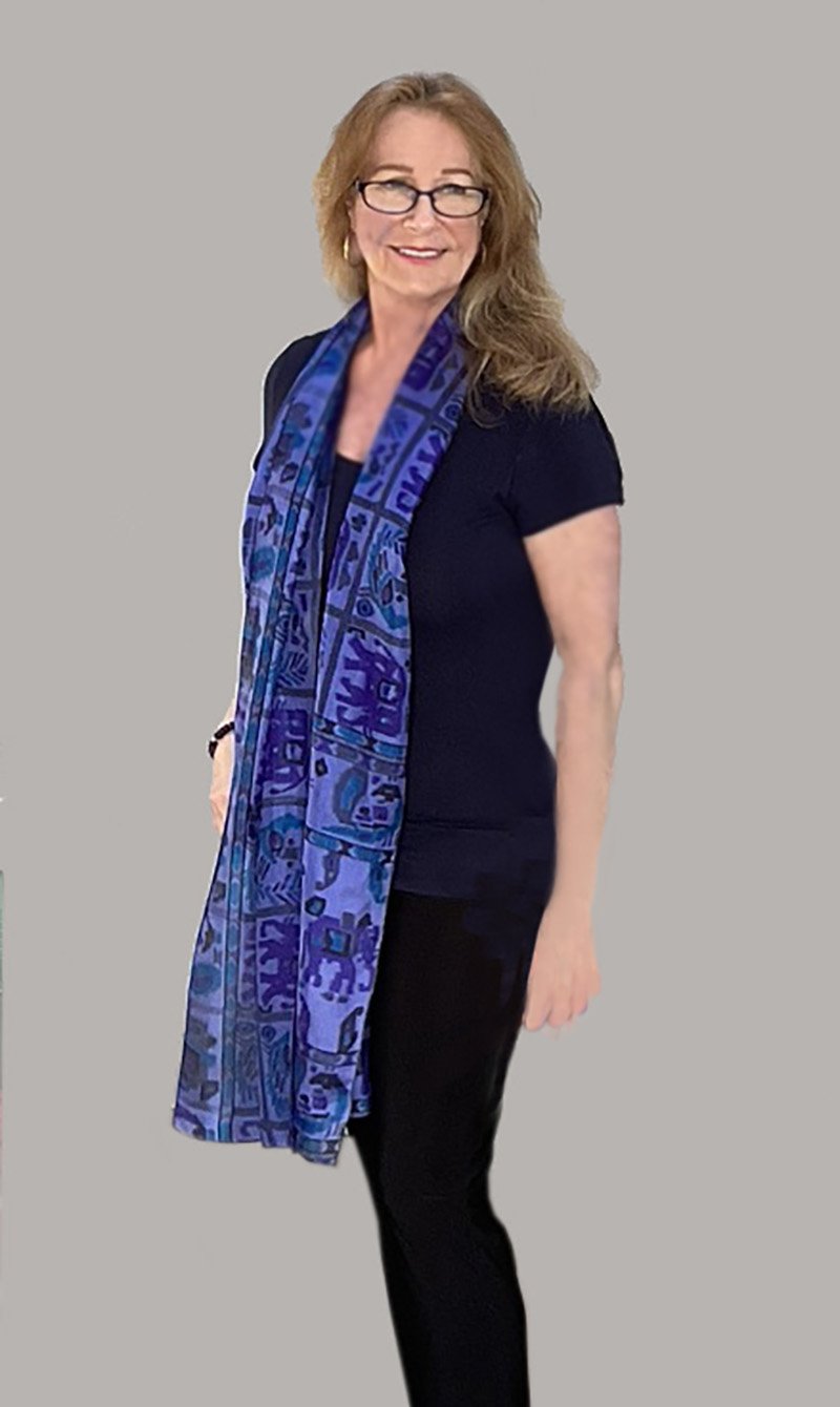 302 INDIGO ELEPHANT SILK SCARF — Lalasilk